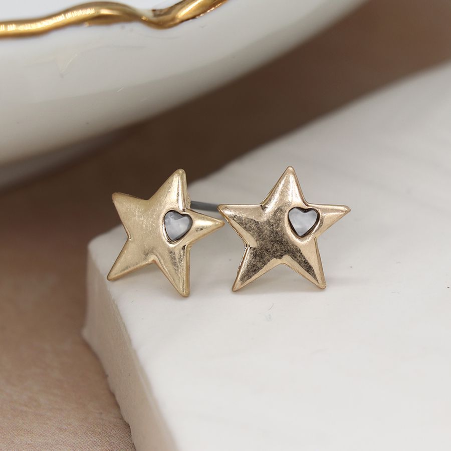 Golden Star and Quartz Stud Earrings by Peace of Mind